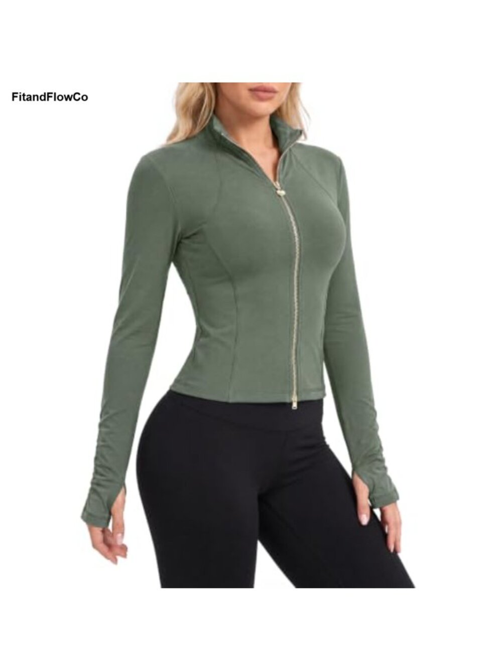 Slim Fit Double Zip Athletic Workout Jacket Thumbholes Yoga Gym